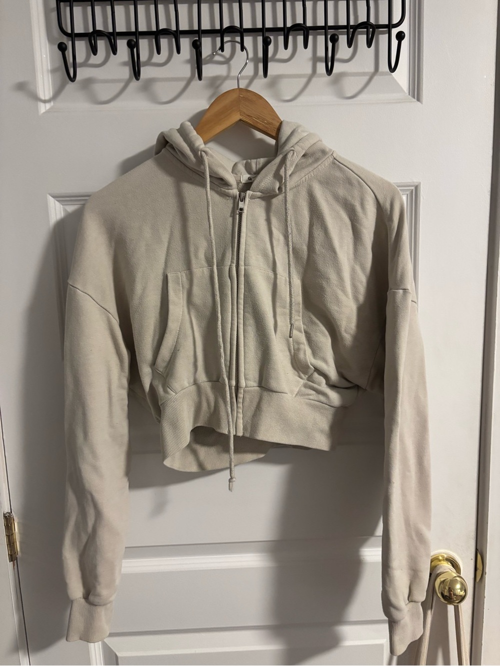 Garage Cropped Zip Hoodie in Light Beige